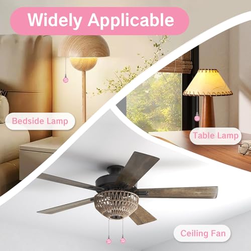 Image of NIIIYTYB 2 Packs Fan Pulls Decorative Princess Ceiling Pull Chain for Girls Crystal Light Accessories Unique Red Pink Fan Lamp Chains Ornaments String Extension for Lights Fans 12 Inch Beaded Pulls