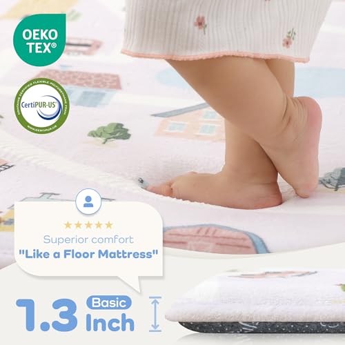 1.3" Thick Educational Baby Floor Play Mat 59x 71, Basic Padded Memory Foam Mat, Non-Slip Plush Playmat for Nursery Playroom Classroom (Community) — view 2