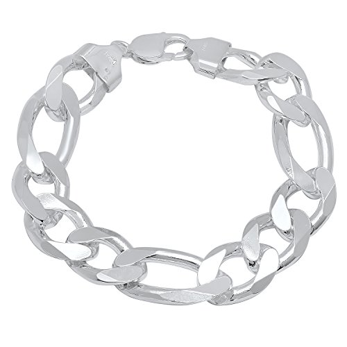 Men's 15.5Mm Solid .925 Sterling Silver Flat Figaro Chain Bracelet, 9 Inches #TOP6