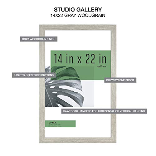 MCS Studio Gallery 14x22 Poster Frame Gray Woodgrain, Vertical & Horizontal Wall Hanging Large Picture Frame for Photos, Posters & Art Prints (1-Pack)