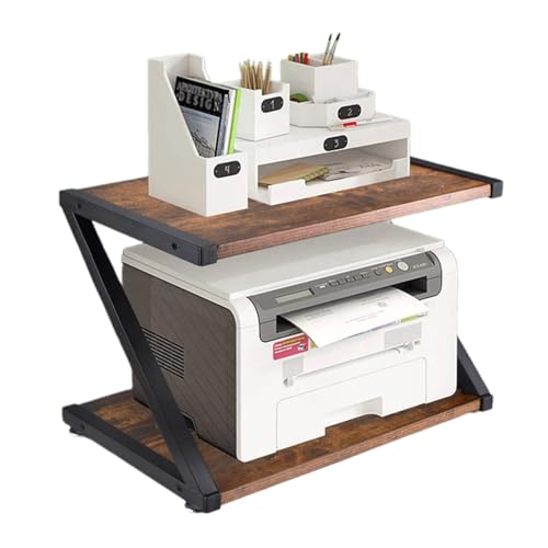Awoyep Druckerständer Druckerhalter Druckertisch Mikrowellen Regal: 2 Stöckiger Desktop Drucker Stand Mikrowellengestell Mehrzweck Schreibtisch Organisator Bäckerregale Küchenregal (Braun)