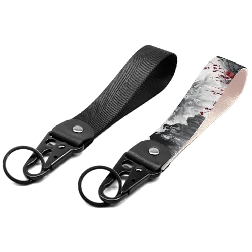 Wauhetsmvy 2 Pack Short Wrist Lanyard, Black & Watercolor Cherry Blossom