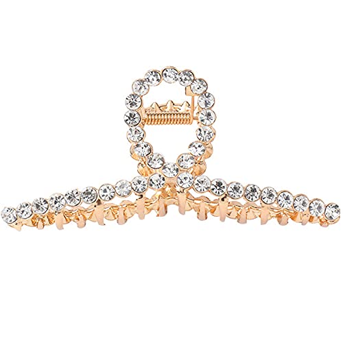 Big Stainless Steel Hair Clip with Diamond Big Claw Clip Hair Clips for Women Girls Strong Hold Hair Clips Thick Hair Accessories (White)
