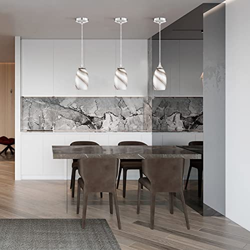 Leading Lighting Adjustable Cord 1 Light 3 Pack Indoor Mini Hanging Kitchen Island Pendant Lamps,Polished Nickel Finish With Handcrafted Marble Art Glass Chandelier Shade For Bar, Dining Room #TOP6