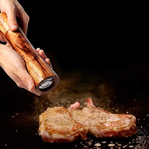 Salt And Pepper Grinders Set, 8 Inch Acacia Wooden Salt And Pepper Mills Shakers Kit Ceramic Rotor With Strong Adjustable Coarseness #TOP4