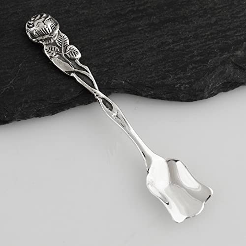 Salt Spoon with Rose Handle - 925 Sterling Silver -
