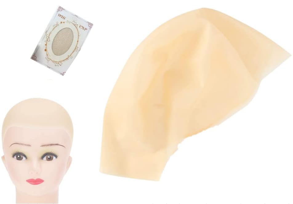 2 Pcs Latex Bald Cap Makeup Bald Head Wig Cap Costume Accessory for Adults HalloweenTheme Party bar Fancy Dress Cosplay Masquerade Christmas Old Lady Hairstyle(Big Size) (one)