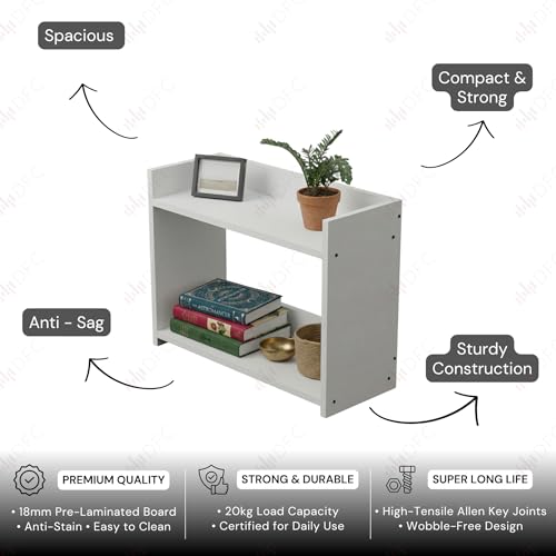 Image of DFC Element Crysta Shelf for Home, Living Room & Bedroom | Engineered Wood Storage Shelf with Open Display Design | Space Saving Organizer for Books, Decor & Daily Essentials (Classic White, 2 Level)