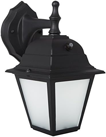 Maxxima LED Porch Lantern Outdoor Wall Light, Black with Frosted Glass, Photocell Sensor, 700 Lumens, Dusk to Dawn Light Sensor, 3000K Warm White