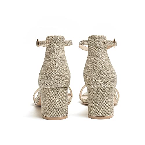 Amoji Women's Block Heels 2.5 Inch Strappy Heels Dressy Sandals Ankle Strap Lady Low Heels Chunky Heeled Sandals 301 Gold Size 11 women — view 6