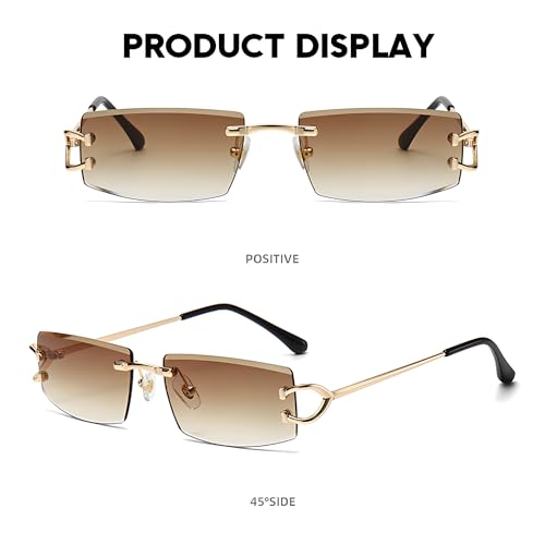 Heptagram Rimless Rectangle Sunglasses for Men Women Small Narrow Square Shades Frameless 70s 90s Eyewear Sun Glasses2