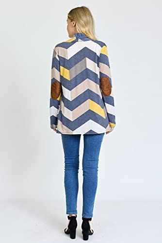 Image of Eloges Women's Multi Stripe Soft Knit Open Cardigan with Suede Elbow Patch