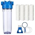 Geekpure 10-Inch Whole House Water Filter with Clear Filter Housing - 3/4"NPT Brass Port and 4 x PP String Sediment Filters