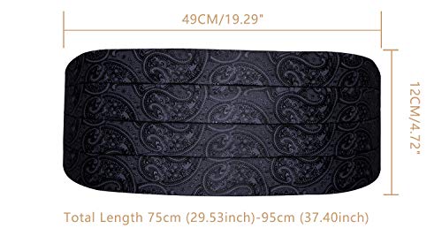 Yohowa Cummerbund Bow Tie Set For Men, Silk Cummerbund Pretied Bow Tie Pocket Square Cufflinks (Black Paisley Set) #TOP2