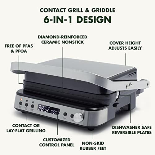 Greenpan Electric Indoor Stainless Steel 6-In-1 Contact Grill And Griddle, Healthy Ceramic Nonstick, Dishwasher Safe Reversible Plates, Pfas-Free #TOP3