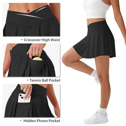 FireSwan Tennis Skirt for Women with Pockets Shorts Crossover High Waisted Pleated Golf Skorts Athletic Workout Skirts3