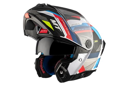 MT Helmets Atom 2 SV, Casco moto Modular Flip-Up, Visor Solar Retráctil, Interior Lavable, Preparado Intercomunicador UCS, Bloqueo frontal, Visor con posición Ventilación, Homologado ECE 22.06 & DOT
