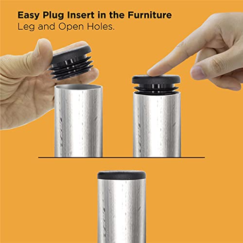 Image of Prescott Plastics 1 1 /4 inch (31.75mm) Outer Diameter Ribbed Plastic Hole Plugs, Round Black Metal Tubing End Caps, Strong Furniture Leg Inserts, Impact & Weather Resistant, Made in The USA - 20 Pack