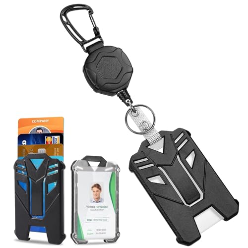 Retractable Badge Holders, Tactical ID Card Holder, Heavy Duty Retractable Keychain with 31.5” Badge Reel, Carabiner Badge Holder for Key Ring ID Card