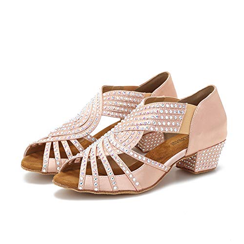Ttdancewear Women Rhinestone Dance Shoes Ballroom Latin Salsa Bachata Performance Dance Dancing Shoes 1.5"(8,Nude) #TOP2