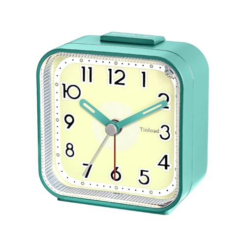 Tinload Small Analog Alarm Clock Silent Non Ticking, Ascending Beep Sounds, Snooze,Glow in Dark dial, Manual Light, Battery Operated(Green) - Thumbnail 3