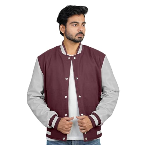 Image of Men's Fashion Varsity Jacket Causal Slim Fit Wool Letterman Baseball Bomber Jackets
