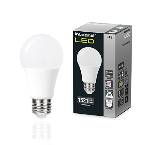 Integral Bombilla LED 2 PACK E27 GLS A60 Blanco Frío 4000 K, 1521 LM, 13,8 W (equivalente a 100 W) no regulable - Eficiencia energética e ideal para accesorios de pared y lámparas en oficinas