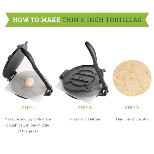 Tortilla Presse aus Gusseisen für selbstgemachte Tortillas, Fladenbrot und Wraps