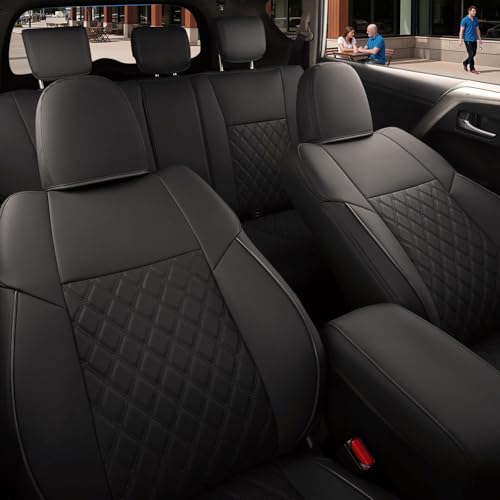 Image of GIANT PANDA Pu Leather Car Seat Covers Full Set Custom Fit for Toyota RAV4 2019 2020 2021 2022 2023 2024 Adventure,TRD-Off Road,Black