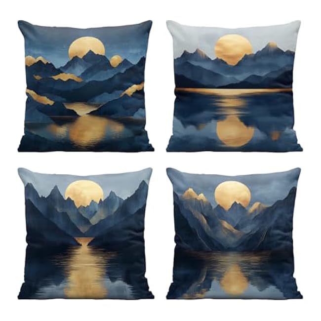 Wolf Pillow Covers 18x18 Inch Set of 4 Waterfall Forest Moonlight Decorative Throw Pillow Covers Seasonal Holiday Farmhouse Home Sofa Living Room