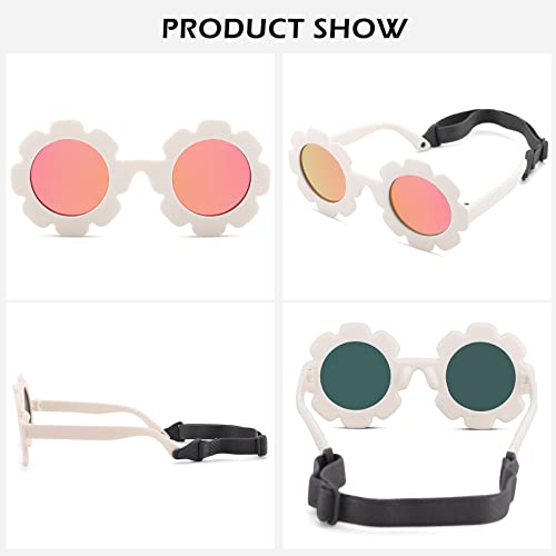 Image of Hycredi Flexible Bendable Flower Baby Polarized Sunglasses with Strap for Newborn Infant Girls Age 0-24 Months
