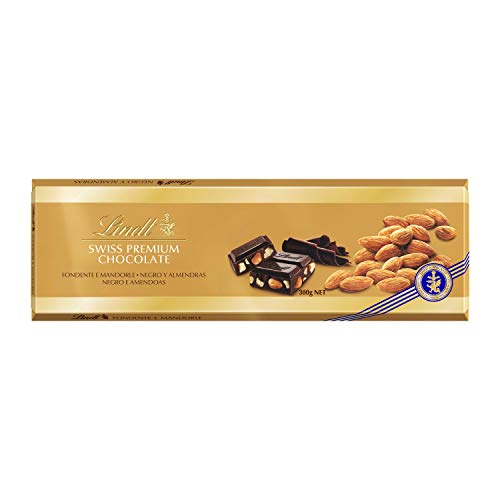 Lindt Tableta de Chocolate Gama Oro, Chocolate negro con almendras enteras, intenso, chocolate suizo tradicional, 300gr
