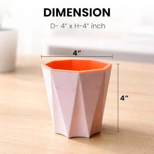 Image of Go Hooked Self Watering Plant Pot (4inch, Pack of 5) | Assorted Plastic Flower Pot with Inner Drainage Insert | Geometric Designer Planter for Indoor Plants, Succulents, Home Decor & Office Table Use
