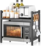 MAILLARD 2-stufiges Erweiterbares Mikrowellen Regal,Mikrowellenständer mit 4 Haken,Flexibel Ausziehbar von 36,5-60,5cm,Ideal für Arbeitsplatte,Bäckereiregale,Küchenorganizer,Schwarz