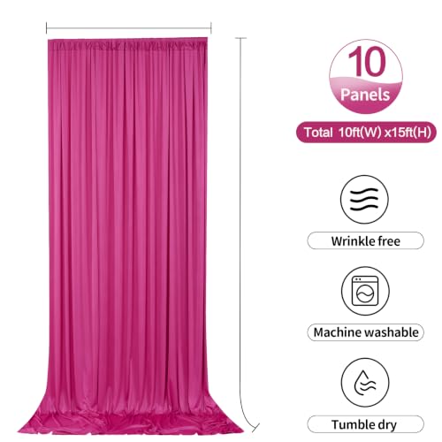 Image of 50ftx15ft Hot Pink Backdrop Curtains for Parties, Wrinkle Free Polyester Hot Pink Photo Backdrop Drapes 10 Panels 15 ft Long Back Drop Cloth for Wedding Birthday Photography Background Party