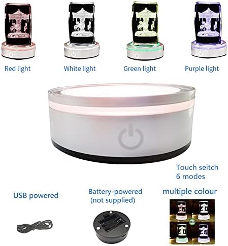 YWNYT 2 Pack LED Light Base Multicolor Round Show Stand Display Plate Display Base for 3D Crystal Glass Art with Sensitive Touch Switch