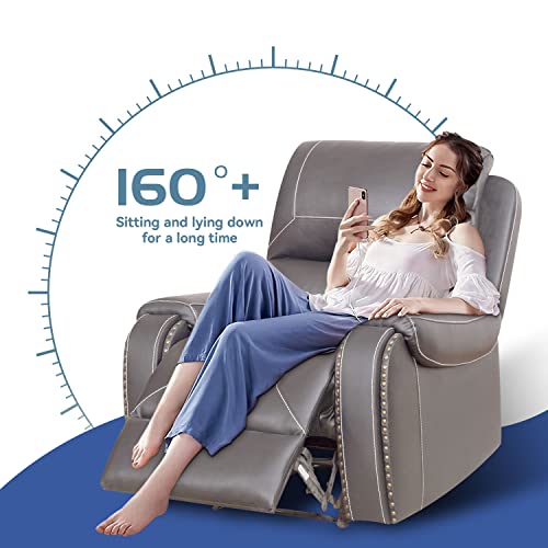 Lyuhome Reclining Loveseat Sofa Air Leather Living Room Furniture With Storage Console/Cup Holders Home Theater (Grey) #TOP7