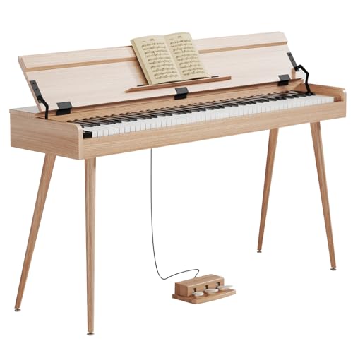 KUMENG Digital Piano 88 Key Weighted Keyboard,Full-Size Desk Progressive Hammer-Action Electric Piano For Beginners, With Sheet Music Stand, Pedal,Power Adapter, Headphone Mode, Usb-Mid (Maple)