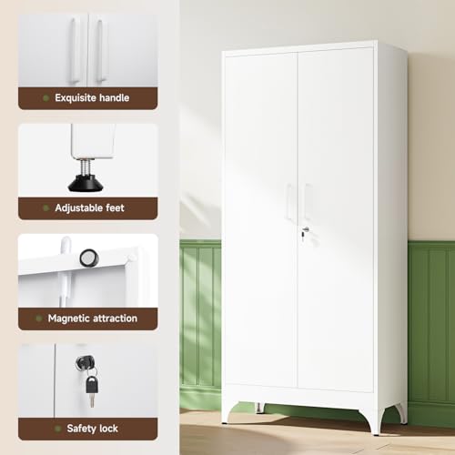 Image of Letaya 71 inch H Metal Storage Cabinet with 2 Doors and 4 Shelves,Tall Kitchen Pantry Cabinets,Utility Pantry Organizers for Cupboard /Dining /Bathroom /Home Office /Garage, Steel Tool Cabinets
