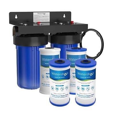 Waterdrop WHF21-PG 5 Micron 2-Stage Whole House Water Filtration System, with 10" x 4.5" Sediment Filer and Carbon Filter, Highly Reduce Chlorine, Lead, Taste and Odor, 1" Inlet/Outlet