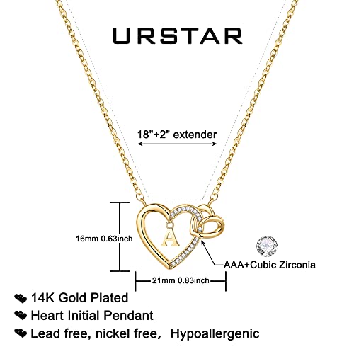 Urstar Gold Initial Necklaces For Women Teen Girls, 14K Gold Plated Cz Heart Necklace Letter Pendant M Initial Necklaces For Teen Girls Jewelry Mothers Day Valentines Gifts For Women Teen Girls Her #TOP4