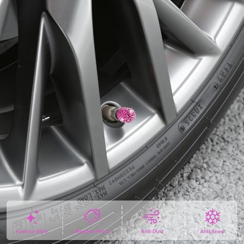 Image of JUSTTOP 4 Pack Handmade Crystal Rhinestone Tire Valve Stem Caps, Universal for Cars, Trucks and Motorcycles - Violet Red