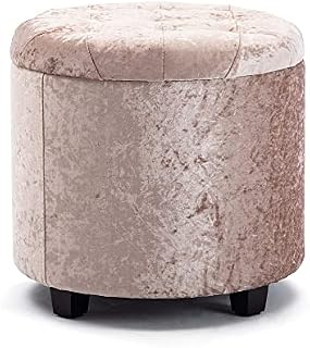 HNNHOME 45cm Round Crushed Velvet Padded Seat Ottoman Storage Stool Box, Footstool Pouffes Chair with Lids (Silver Pink, Crushed Velvet)