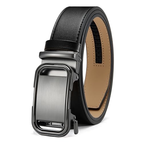 Mens Ratchet Belt,Leather Adjustable Slide Belt For Gift Mens Dress Casual 1 3/8