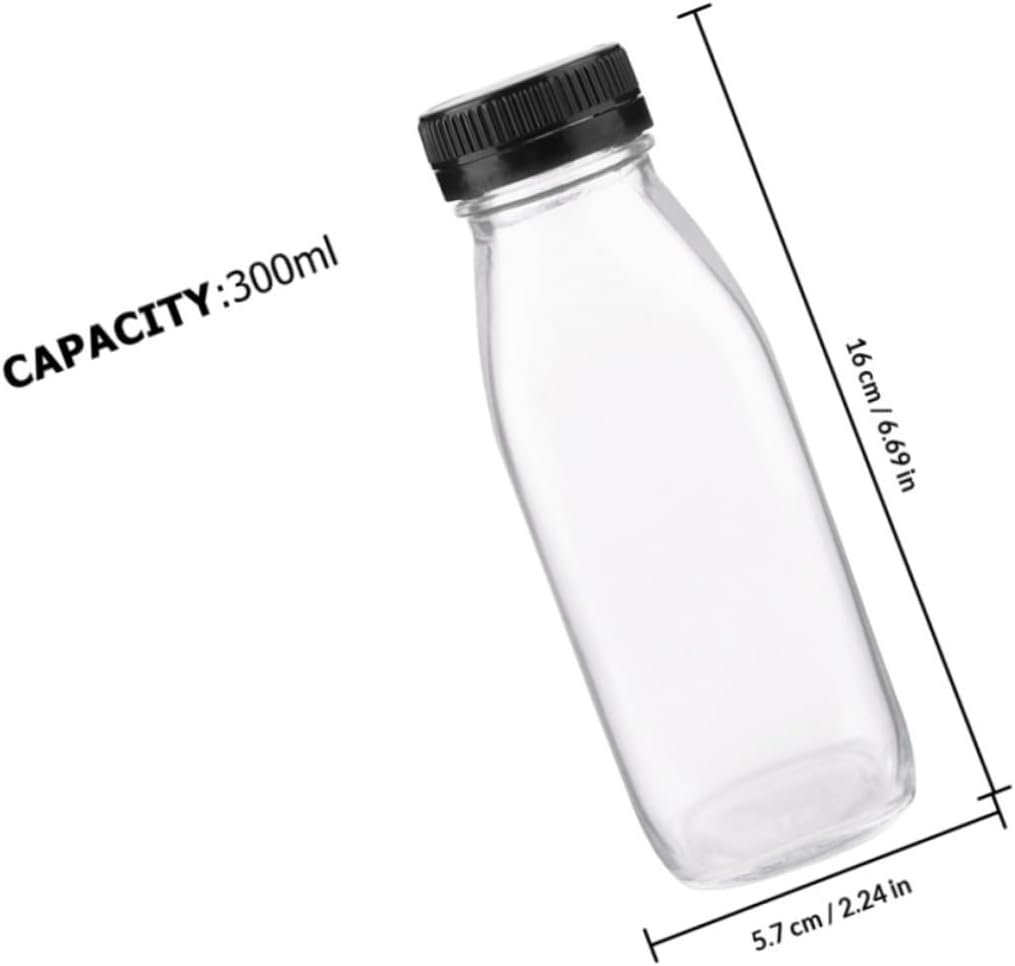 6pcs 300ml Glass Juice Bottles with Lids for Fridge Storage, Reusable Small Glass Drink Containers for Smoothies, Water, and Beverage Organization Random Color