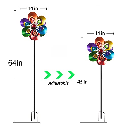 Solar Wind Spinner,Garden Wind Catcher Wind Mills, Solar Powered Rgb Color Changing Led With Glass Ball, 60Inch Outdoor Metal Patio Aculptures Dual Direction Decorative Lawn Ornament Wind Mill #TOP1
