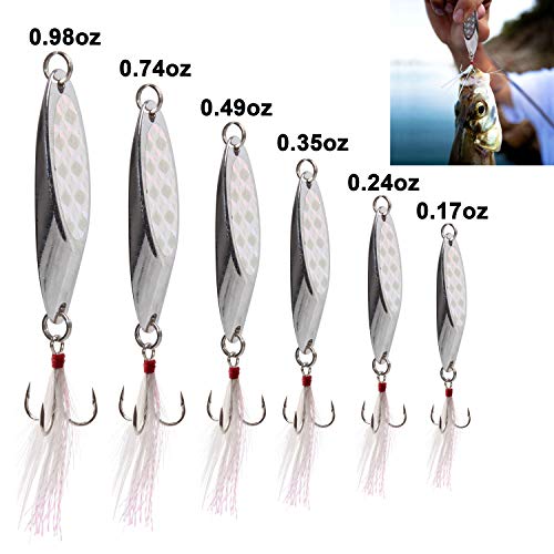 Spoons Hard Metal Lures, 10Pcs Casting Blade Spinnerbaits Fish Jig With Treble Hook For Salmon Bass (Metal Spoon With Feather, 5G) #TOP4