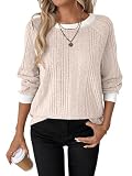 RICHSTORY Womens Fall Fashion 2026 Crewneck Tunic Tops Loose Lightweight Pullover Sweaters Business Casual Long Sleeve Shirts for Women Apricot L