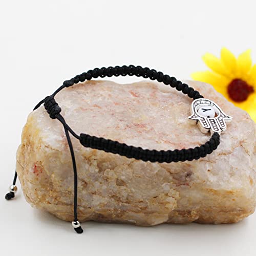Image of Uloveido Customized A to Z 26 Letters Hand of Fatima Bracelet - Fatima Hamsa Hand Evil Eye Protection Bracelet Lucky Charm Adjustable Braided Black String