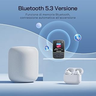 WOLFANG Lettore MP3 da 64 GB con Bluetooth 5.2, clip sportiva, formato mini, peso 28,3 g, radio FM HiF, registratore vocale, auricolari inclusi, Verde Militare